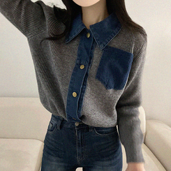 デニムポケットニットカーディガン(5color) GREY
