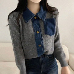 デニムポケットニットカーディガン(5color) GREY