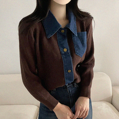 デニムポケットニットカーディガン(5color) BROWN