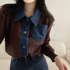 デニムポケットニットカーディガン(5color) BROWN