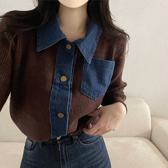 デニムポケットニットカーディガン(5color) BROWN