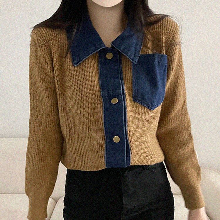 デニムポケットニットカーディガン(5color) BEIGE