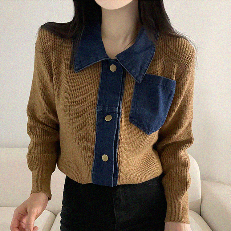 デニムポケットニットカーディガン(5color) BEIGE