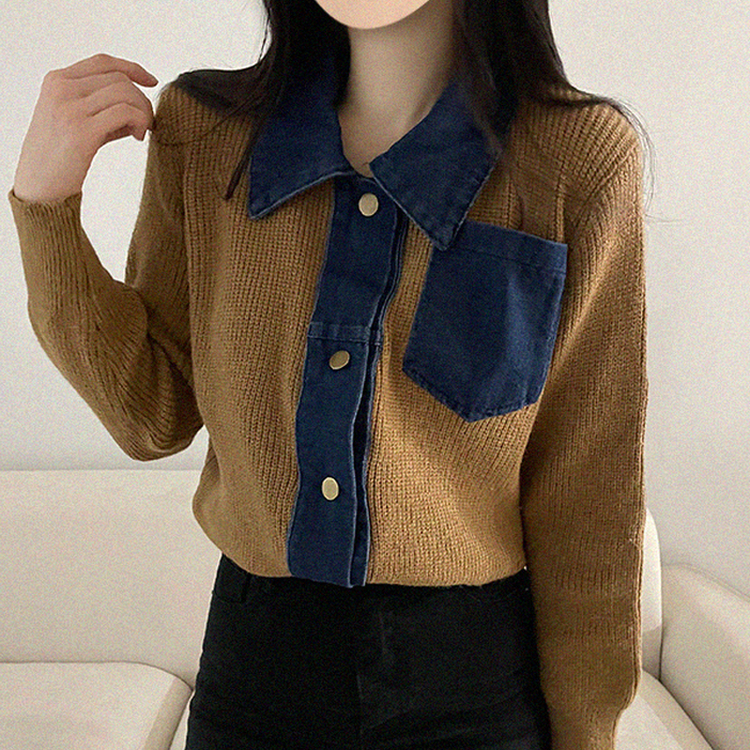 デニムポケットニットカーディガン(5color) BEIGE