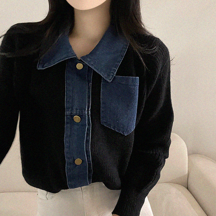 デニムポケットニットカーディガン(5color) BLACK