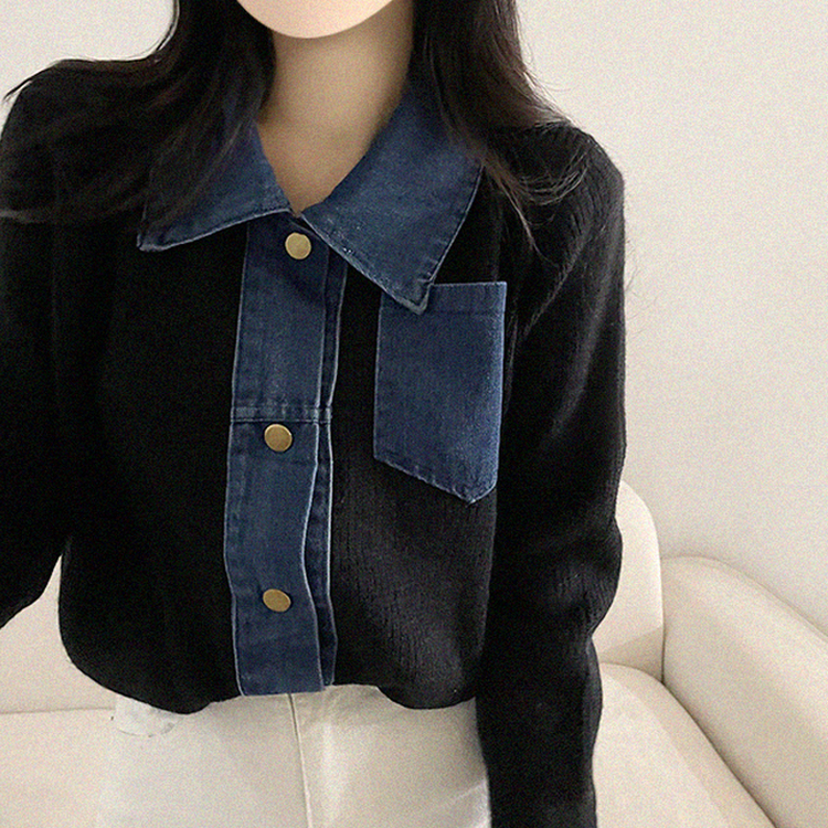 デニムポケットニットカーディガン(5color) BLACK