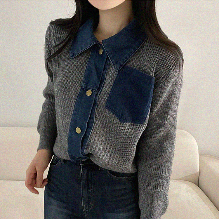 デニムポケットニットカーディガン(5color) GREY