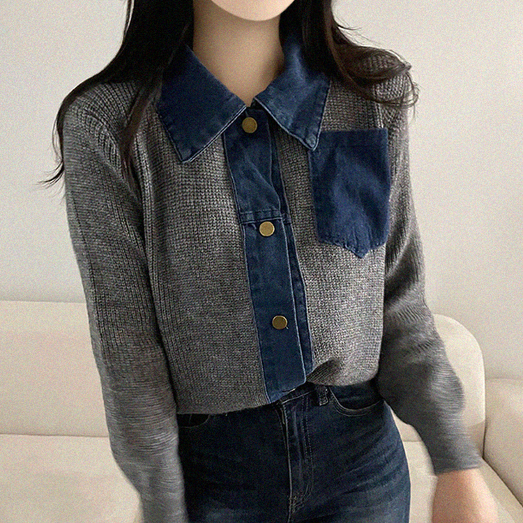 デニムポケットニットカーディガン(5color) GREY