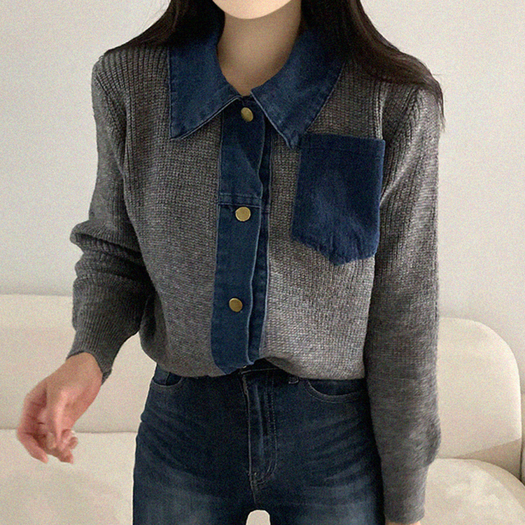 デニムポケットニットカーディガン(5color) GREY