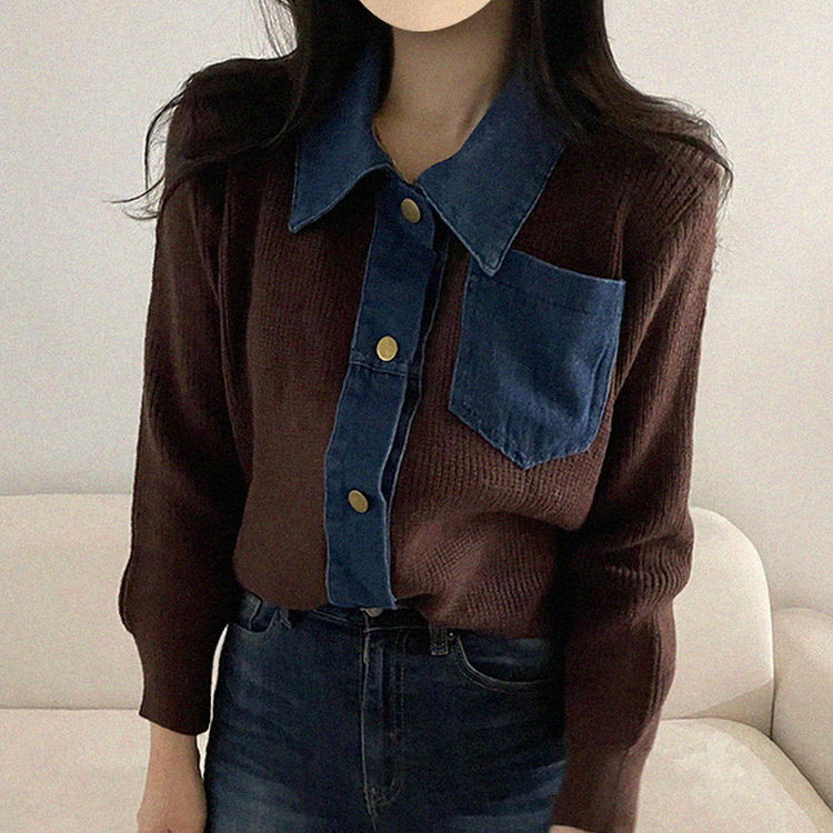 デニムポケットニットカーディガン(5color) BROWN