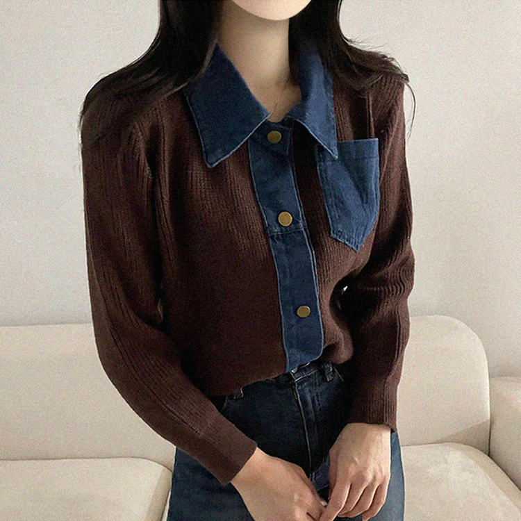 デニムポケットニットカーディガン(5color) BROWN