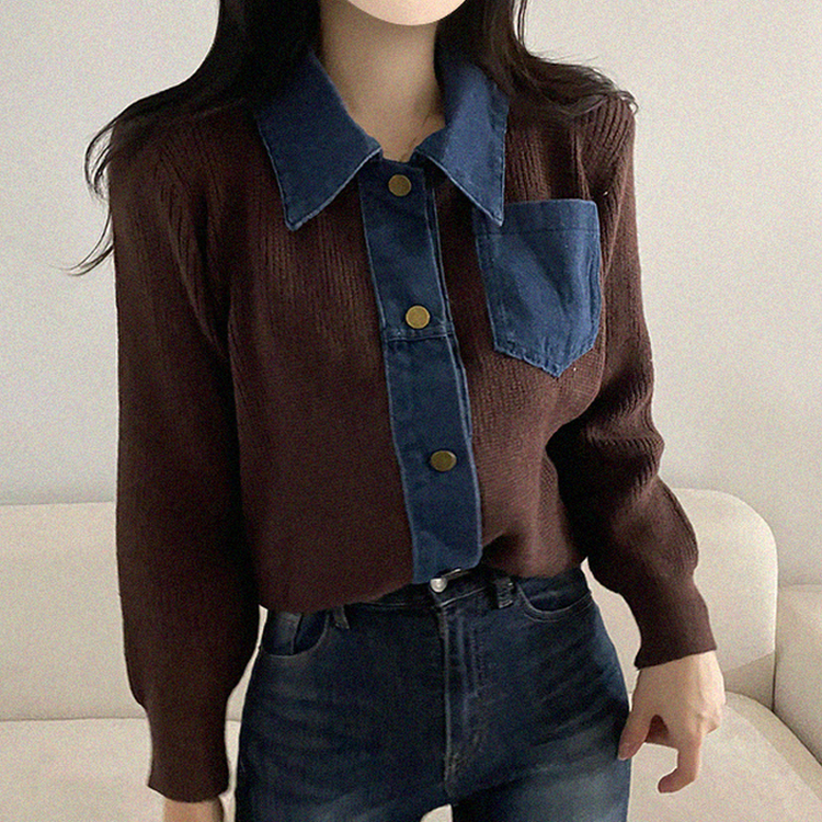 デニムポケットニットカーディガン(5color) BROWN