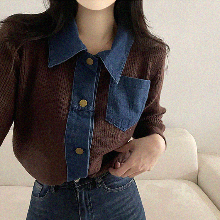 デニムポケットニットカーディガン(5color) BROWN