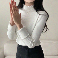 【起毛】ハーフハイネックミンクニット WHITE