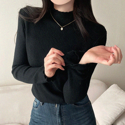 【起毛】ハーフハイネックミンクニット BLACK