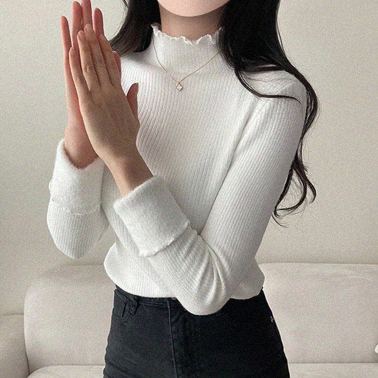 【起毛】ハーフハイネックミンクニット WHITE