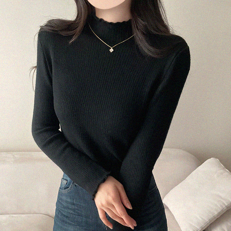 【起毛】ハーフハイネックミンクニット BLACK