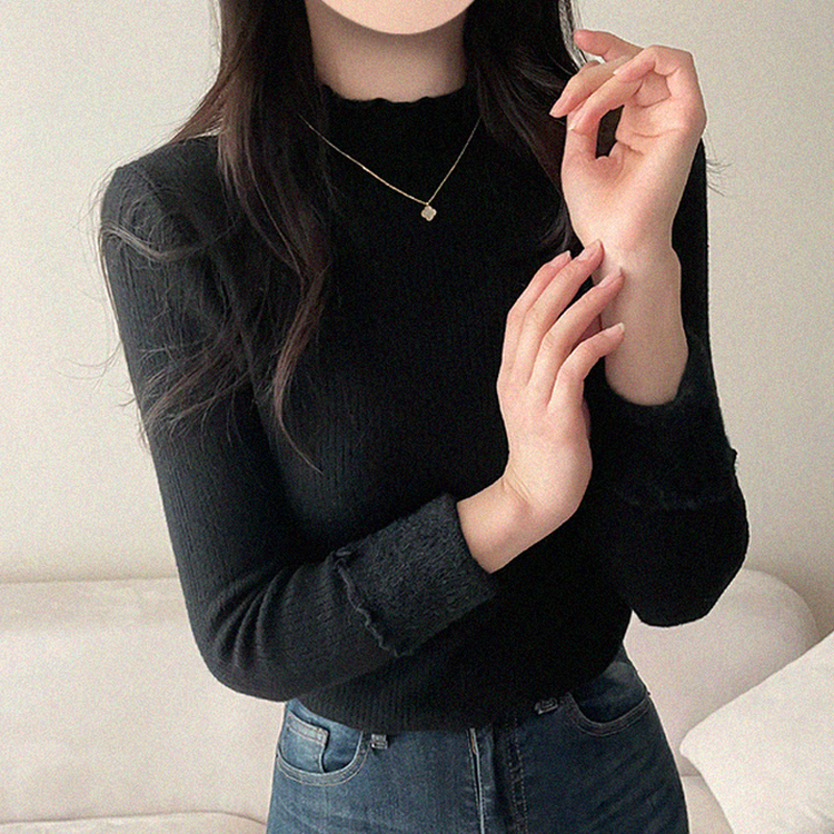 【起毛】ハーフハイネックミンクニット BLACK