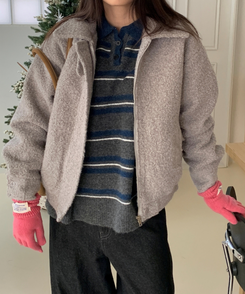 ストライプバイカラーニット NAVY