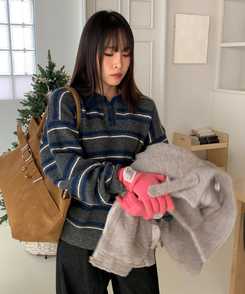 ストライプバイカラーニット NAVY