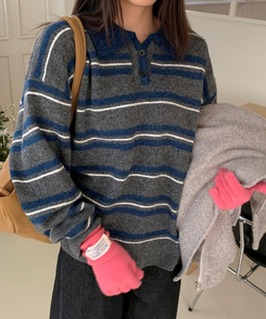ストライプバイカラーニット NAVY