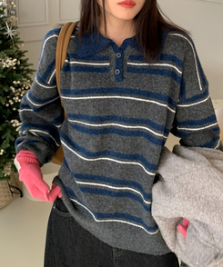 ストライプバイカラーニット NAVY