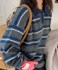 ストライプバイカラーニット NAVY