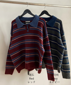 ストライプバイカラーニット