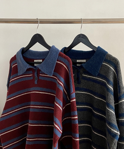 ストライプバイカラーニット