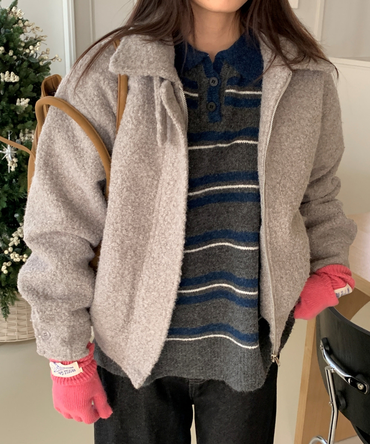 ストライプバイカラーニット NAVY