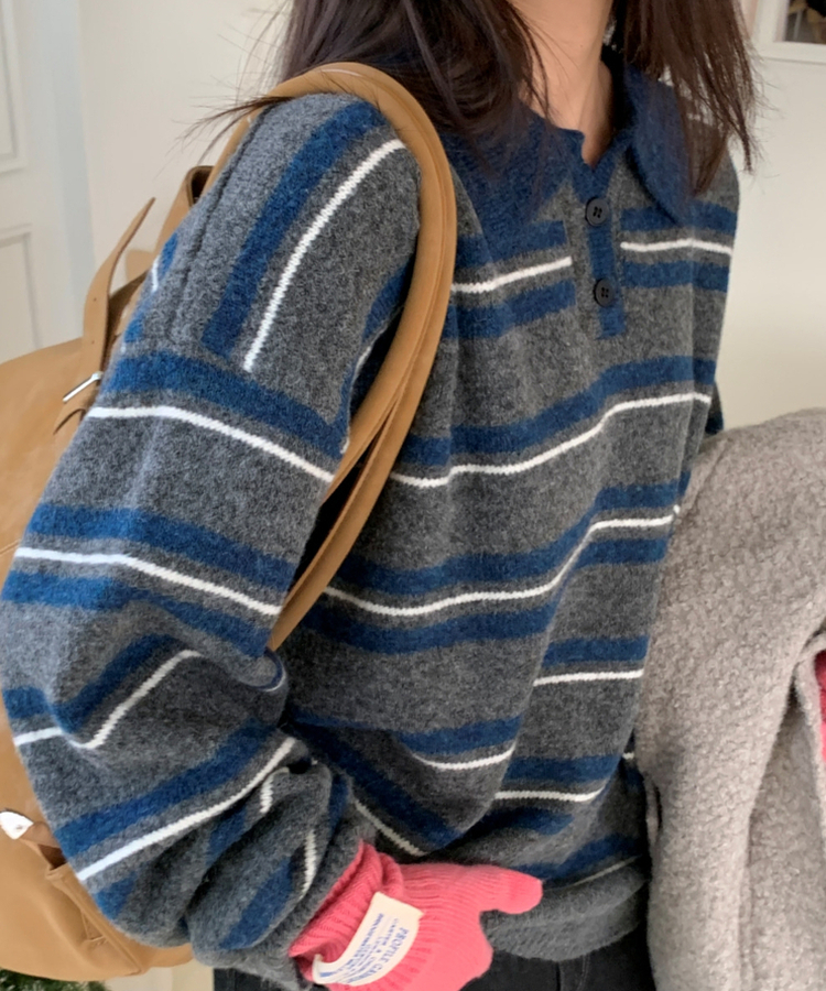 ストライプバイカラーニット NAVY