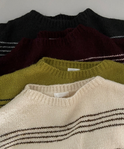 ワンオフオーバーフィットストライプニット