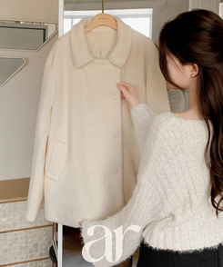 （ふわっと暖か♥／ブークレ素材／やわらかな着心地）ブークレダブルハーフコート IVORY
