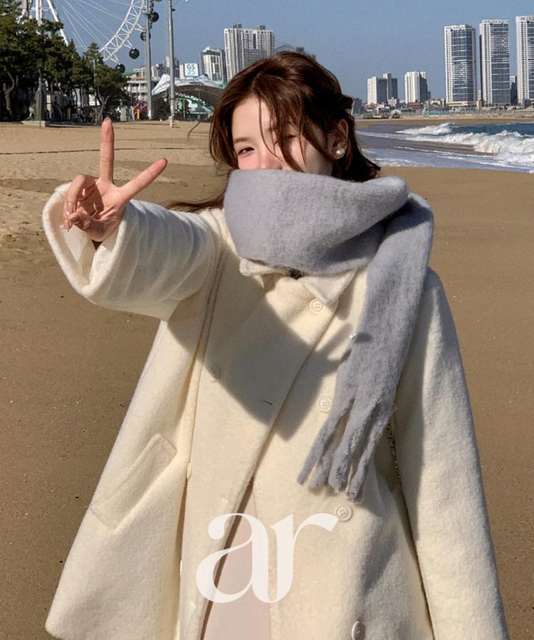 （ふわっと暖か♥／ブークレ素材／やわらかな着心地）ブークレダブルハーフコート IVORY