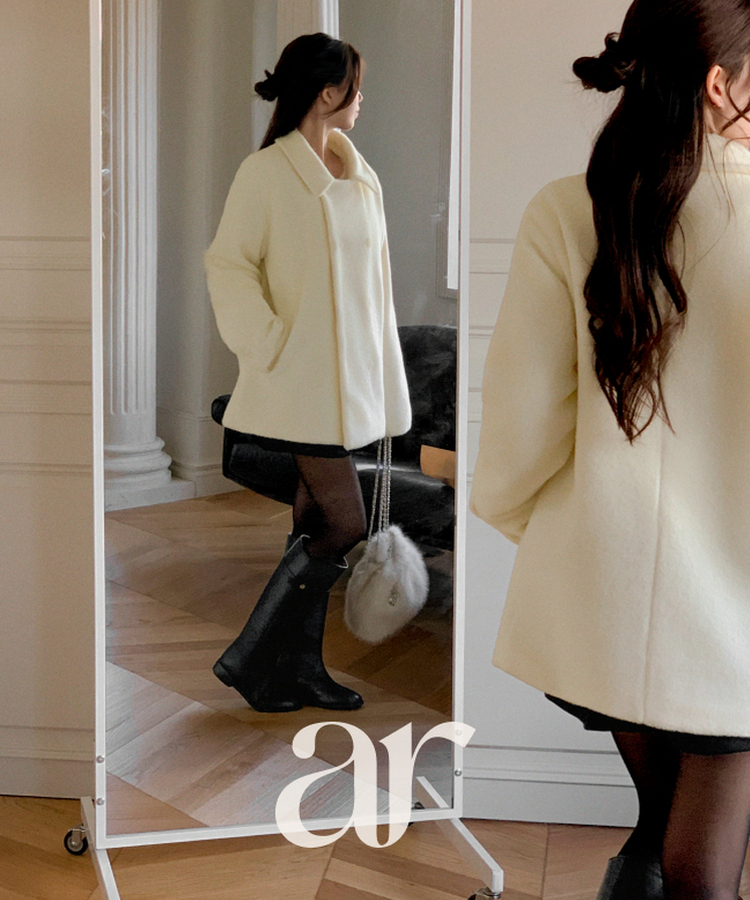 （ふわっと暖か♥／ブークレ素材／やわらかな着心地）ブークレダブルハーフコート IVORY