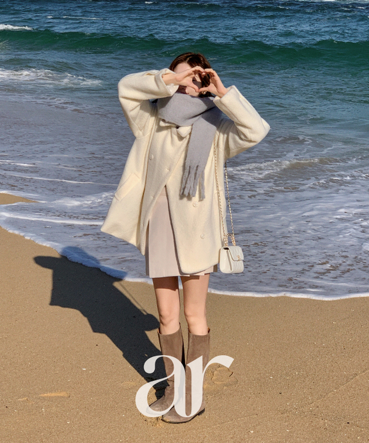 （ふわっと暖か♥／ブークレ素材／やわらかな着心地）ブークレダブルハーフコート IVORY