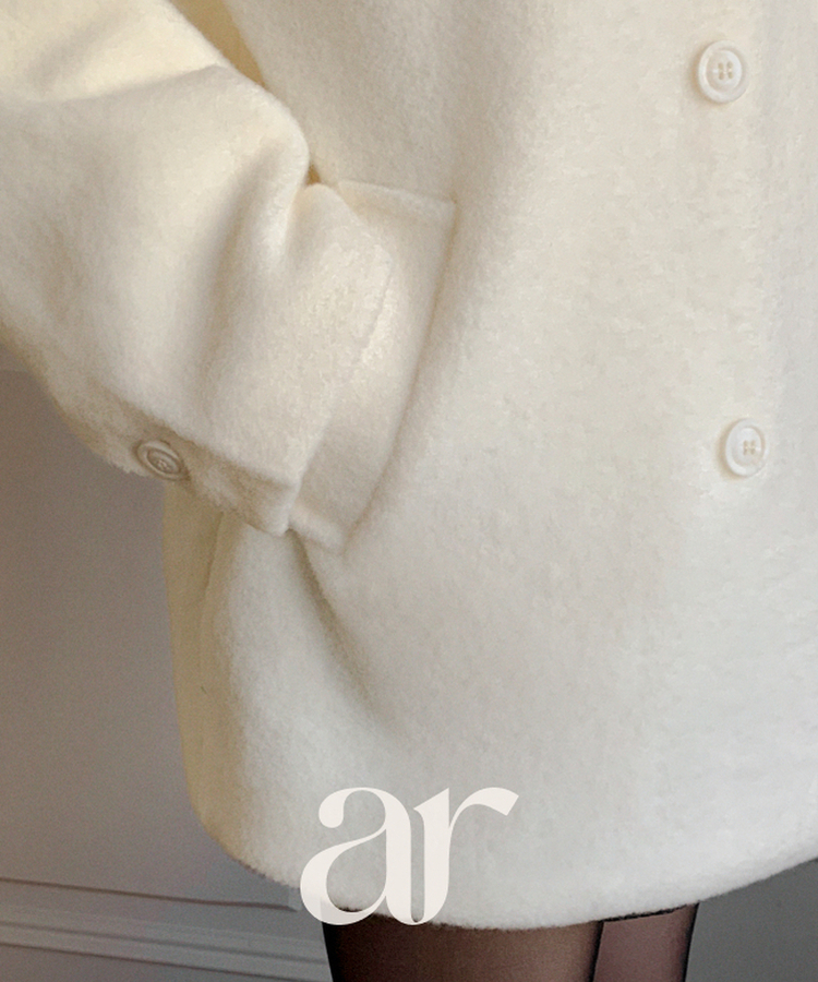 （ふわっと暖か♥／ブークレ素材／やわらかな着心地）ブークレダブルハーフコート IVORY