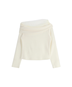 （なめらか＆あたたか♥／裏起毛素材／フェミニンムード）裏起毛チュールオフショルダーロングTシャツ