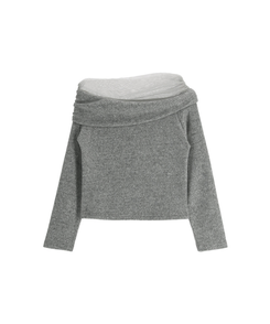 （なめらか＆あたたか♥／裏起毛素材／フェミニンムード）裏起毛チュールオフショルダーロングTシャツ