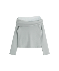 （なめらか＆あたたか♥／裏起毛素材／フェミニンムード）裏起毛チュールオフショルダーロングTシャツ