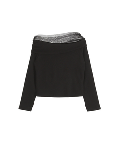 （なめらか＆あたたか♥／裏起毛素材／フェミニンムード）裏起毛チュールオフショルダーロングTシャツ