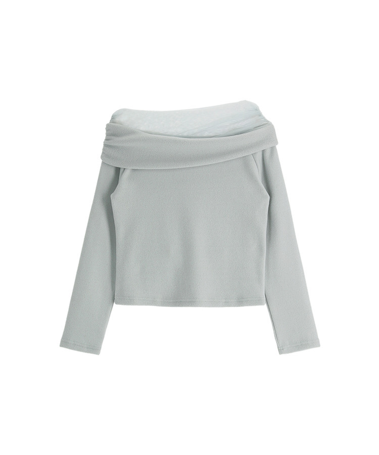 （なめらか＆あたたか♥／裏起毛素材／フェミニンムード）裏起毛チュールオフショルダーロングTシャツ