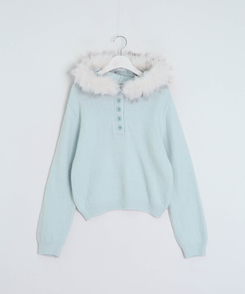 폴라링 니트 퍼 후드