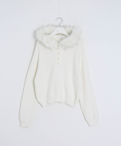 폴라링 니트 퍼 후드