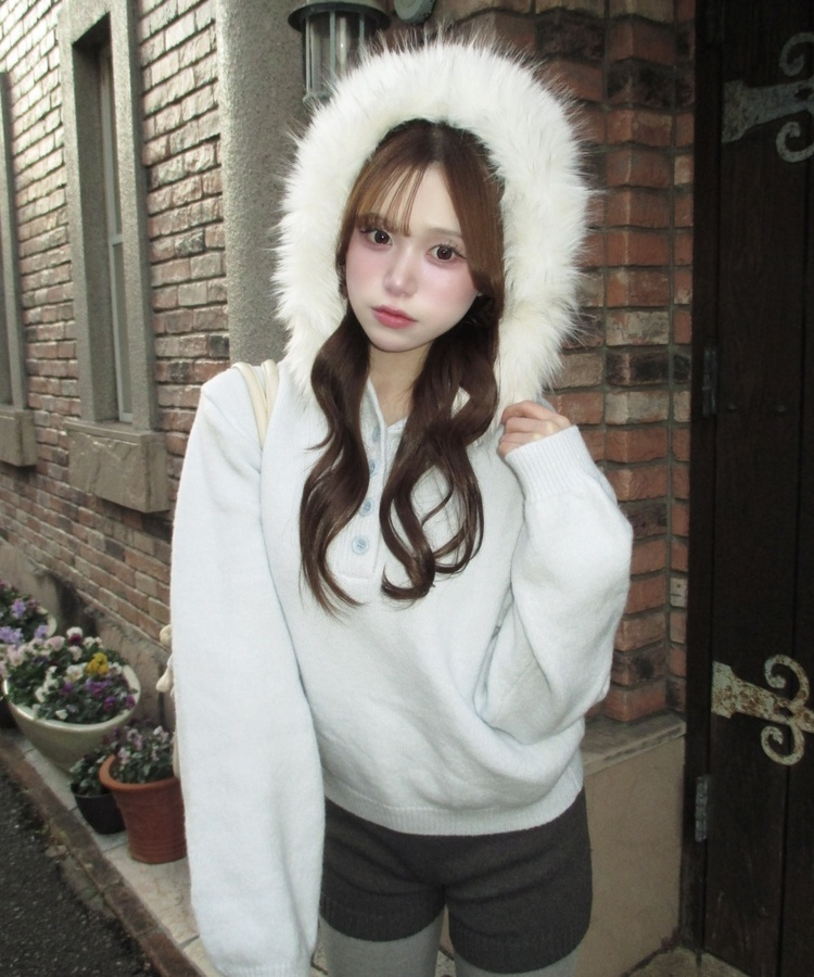 폴라링 니트 퍼 후드 소라