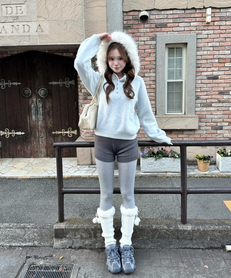 폴라링 니트 퍼 후드 소라