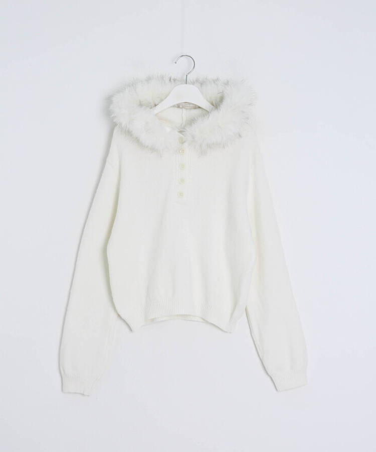 폴라링 니트 퍼 후드