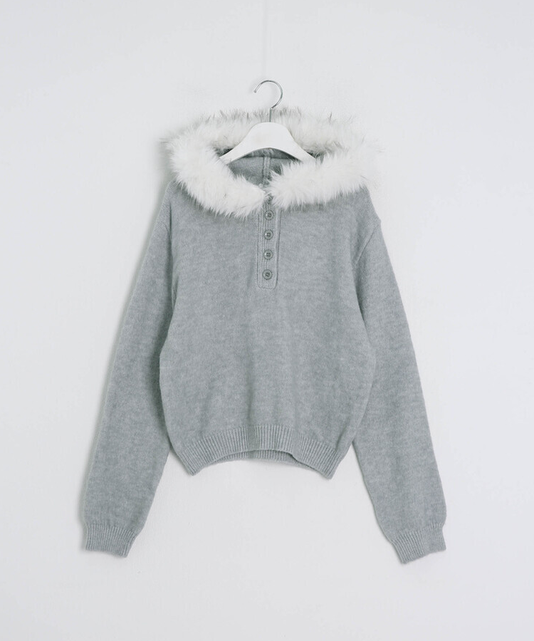 폴라링 니트 퍼 후드