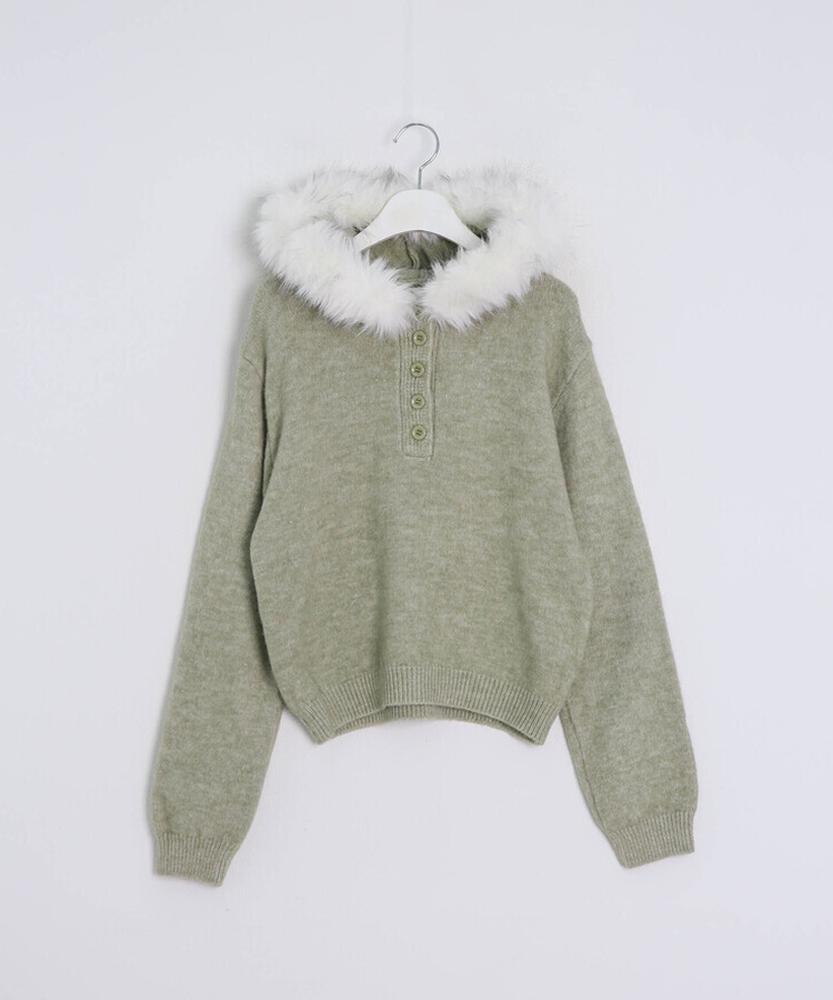 폴라링 니트 퍼 후드