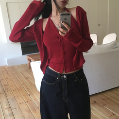 ホルターレイヤードリブカーディガ